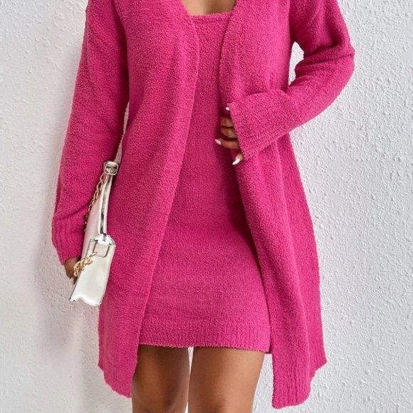soft mini sweater dress and cardigan set pink - Picture 6 of 7